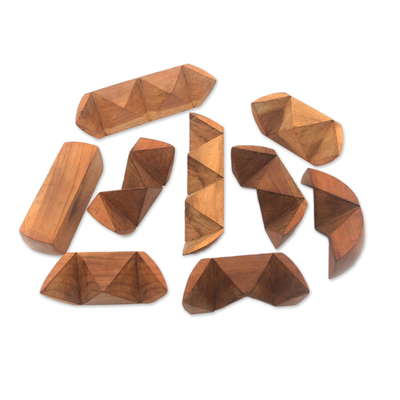 Rompecabezas de madera de teca - Rompecabezas de madera de teca tallada a mano de Java