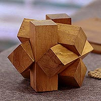 Teak wood puzzle, 'Magical Blocks' - Artisan Crafted Teak Wood Block Puzzle from Java