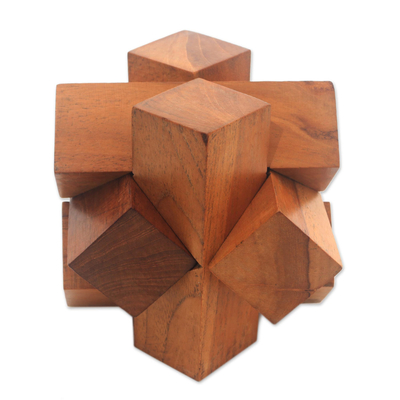 Puzzle aus Teakholz - Kunsthandwerklich gefertigtes Blockpuzzle aus Teakholz aus Java