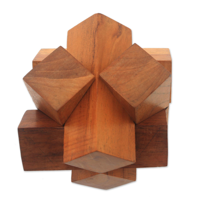 Rompecabezas de madera de teca - Rompecabezas artesanal de bloques de madera de teca de Java