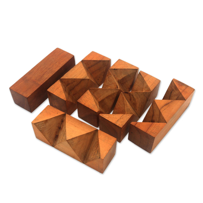 Puzzle aus Teakholz - Kunsthandwerklich gefertigtes Blockpuzzle aus Teakholz aus Java