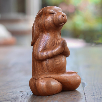Escultura de madera - Escultura de madera de suar Beagle rezando de Bali