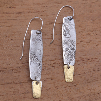 Sterling silver dangle earrings, 'Beautiful Textures' - Sterling Silver Dangle Earrings with Gold Mica Accent