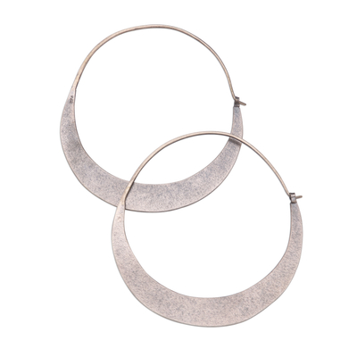 Sterling silver hoop earrings, 'Crescent Soul' - Modern Sterling Silver Hoop Earrings from Bali