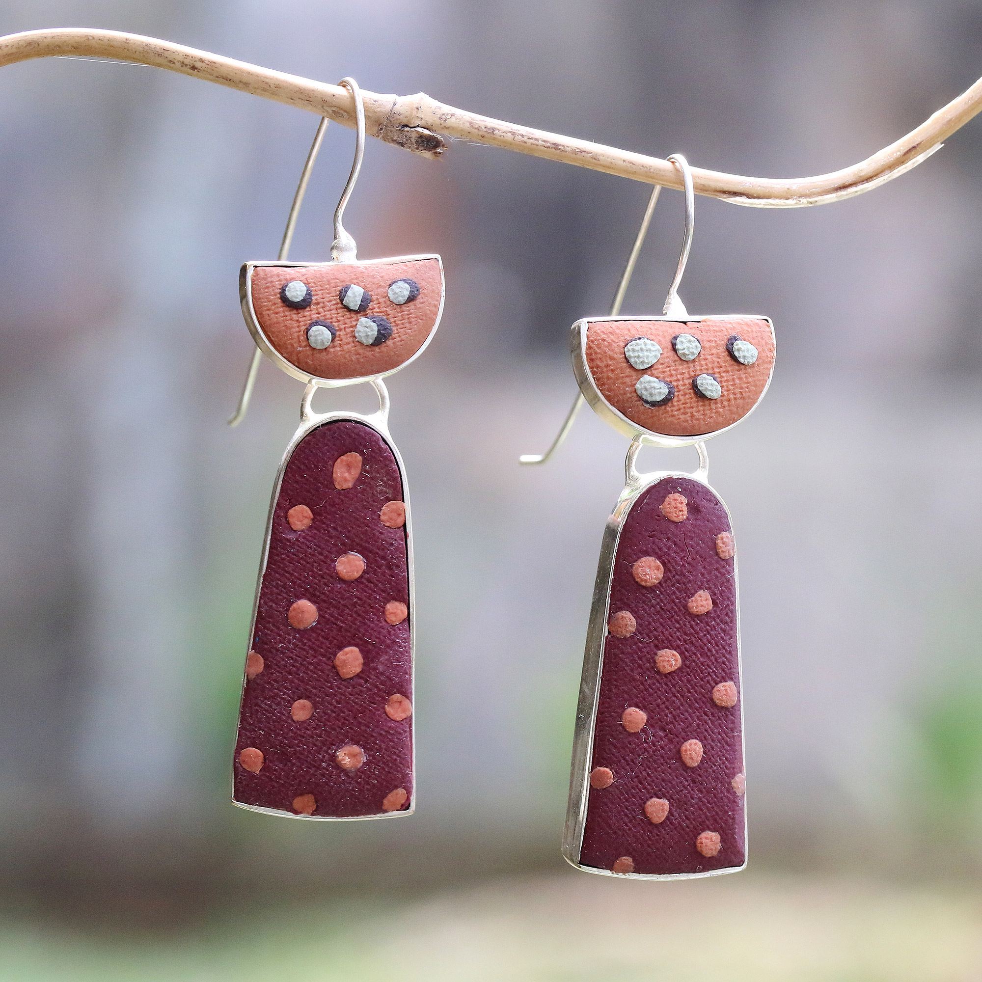 Trendy earrings with abstract pattern Pretty clay jewelry for gift. Geometric earrings drop with silver hoops Unique earrings for women