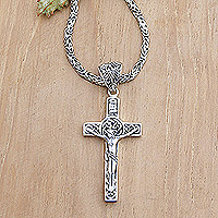 Sterling silver pendant necklace, 'Celtic Sacrifice' - Sterling Silver Celtic Crucifix Pendant Necklace from Java