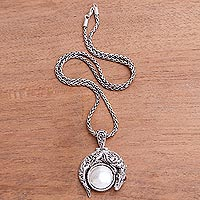 Garnet and sterling silver pendant necklace, 'Guardian Alligator'