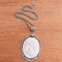 Amethyst and bone pendant necklace, 'Gethsemane Prayer'