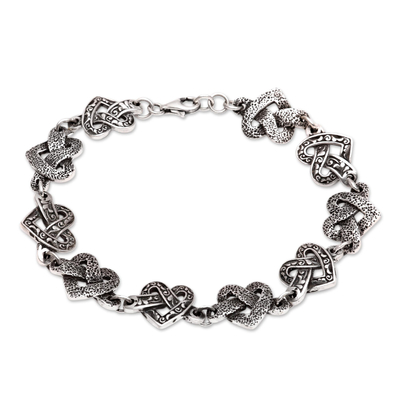 Heart-Shaped Sterling Silver Link Bracelet from Java