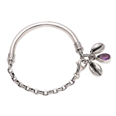 Sterling silver and amethyst bracelet, 'Glistening Shells' - Sterling Silver and Faceted Amethyst Bracelet from Java
