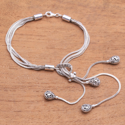 Sterling silver chain bracelet, 'Queen Beauty' - Sterling Silver Chain Bracelet with Tassels from Java