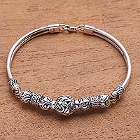 Sterling silver bangle bracelet, 'Tegalalang Garden' - Leaf Motif Sterling Silver Bangle Bracelet from Java