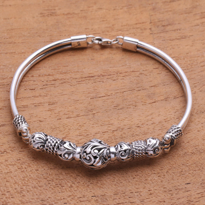 Sterling silver bangle bracelet, 'Tegalalang Garden' - Leaf Motif Sterling Silver Bangle Bracelet from Java