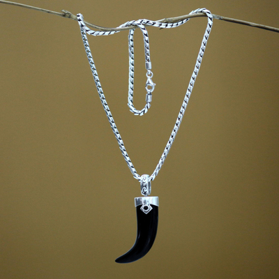 Obsidian-Anhänger-Halskette für Herren - Herren-Halskette mit Obsidian-Fangzahn-Anhänger aus Bali