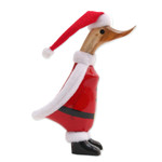 Bamboo root and wood figurine, 'Santa Duck' - Bamboo Root and Wood Santa Duck Decorative Figurine