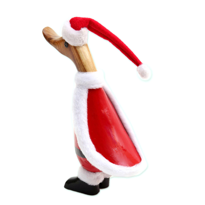 Estatuilla de raíz de bambú y madera, 'Santa Duck' - Figura decorativa de madera y raíz de bambú de Papá Noel