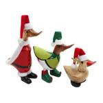 Bamboo root sculptures, 'Santa's North Pole Team' - Set of 3 Bamboo Root and Wood Christmas Accents from Bali