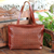 Leather shoulder bag, 'Starry Landscape in Mahogany' - Star Pattern Leather Shoulder Bag in Mahogany from Bali