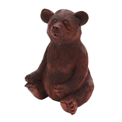 Wood sculpture, 'Fuzzy Bear' - Hand-Carved Suar Wood Bear Sculpture from Bali