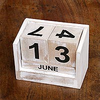 Wood calendar, 'Counting the Days' - Distressed Wood Perpetual Calendar from Bali