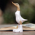 Wood and bamboo root sculpture, 'Rain Boot Duck in White' - Acacia Wood and Bamboo Root Duck Sculpture in White
