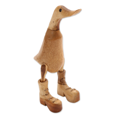 Wood and bamboo root sculpture, 'Rain Boot Duck' - Acacia Wood and Bamboo Root Duck Sculpture from Bali