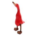 Wood and bamboo root sculpture, 'Barefoot Duck' - Acacia Wood and Bamboo Root Duck Sculpture in Red from Bali