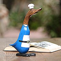Wood and bamboo root sculpture, 'Chef Duck'