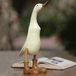 Wood and bamboo root sculpture, 'Vanilla Duck' - Acacia Wood and Bamboo Root Duck Sculpture in Vanilla
