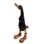 Wood and bamboo root sculpture, 'Stomping Duck in Black' - Black Acacia Wood and Bamboo Root Duck Sculpture from Bali