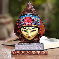 Traditional Batik Wood Mask Crafted in Java,'Karawang Princess'