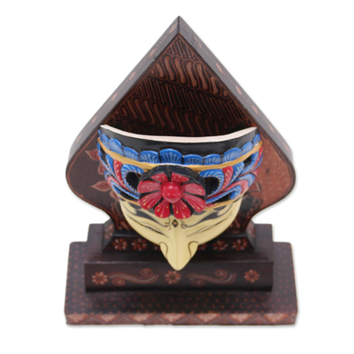 Batik wood mask, 'Karawang Princess' - Traditional Batik Wood Mask Crafted in Java