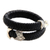 Men's obsidian and leather braided wrap bracelet, 'Unblinking Owl' - Men's Owl Obsidian and Leather Braided Wrap Bracelet (image 2c) thumbail