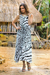 Rayon A-line dress, 'Black and White Jungle' - Onyx and Eggshell Rayon A-Line Dress from Bali (image 2b) thumbail
