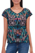 Rayon blouse, 'Midnight Mallow' - Floral Embroidered Rayon Blouse from Bali (image 2a) thumbail
