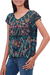 Rayon blouse, 'Midnight Mallow' - Floral Embroidered Rayon Blouse from Bali (image 2d) thumbail