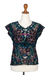 Rayon blouse, 'Midnight Mallow' - Floral Embroidered Rayon Blouse from Bali (image 2f) thumbail