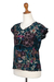 Rayon blouse, 'Midnight Mallow' - Floral Embroidered Rayon Blouse from Bali (image 2g) thumbail