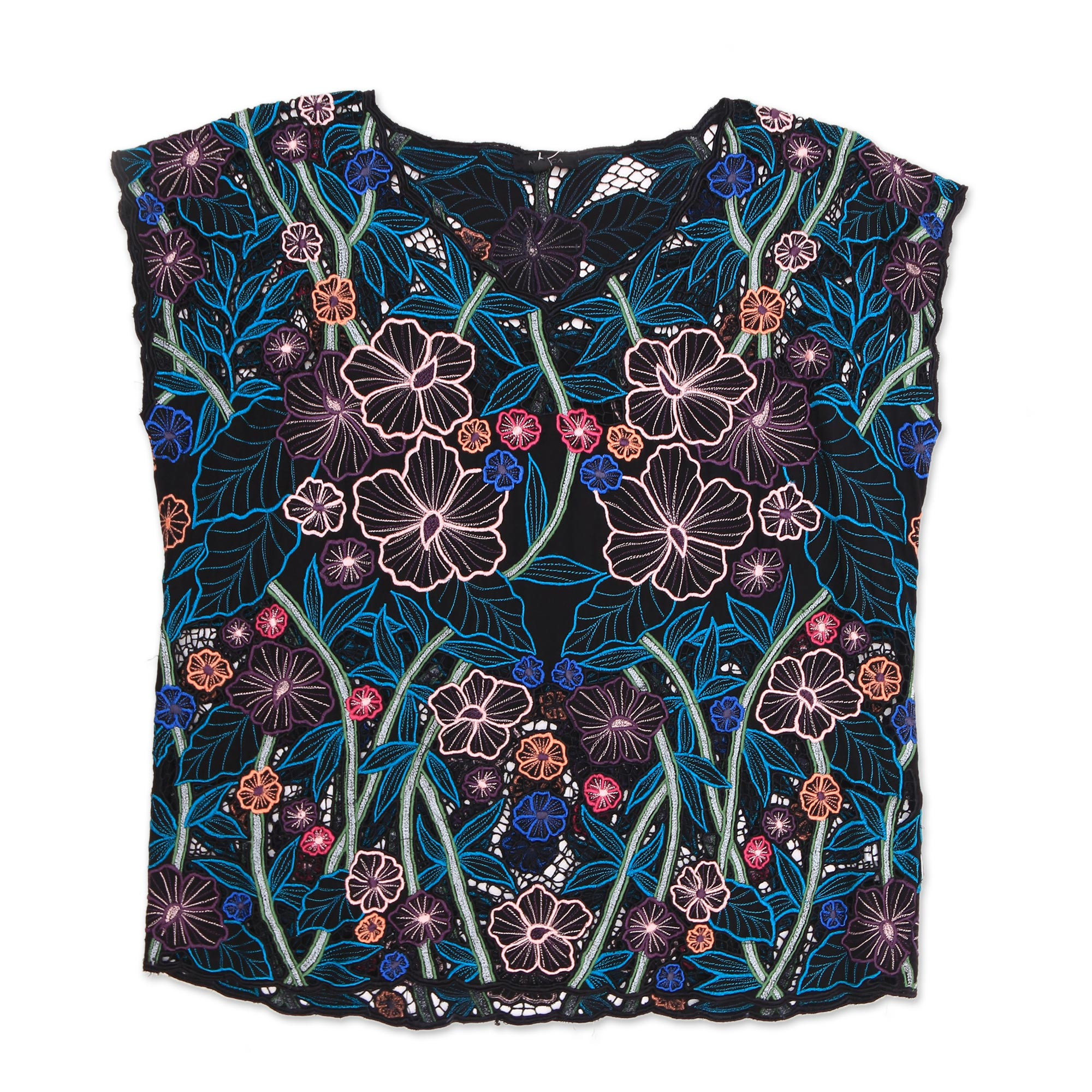 Floral Embroidered Rayon Blouse from Bali - Lovely Garden | NOVICA