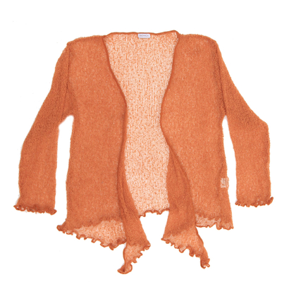 Crocheted cardigan, 'Orange Sanur Beach' - Lightweight Hand Crocheted Cardigan in Orange from Bali
