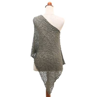 Crocheted poncho, 'Grey Sanur Shade' - Lightweight Hand Crocheted Poncho in Grey from Bali