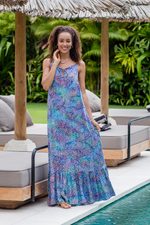 Batik rayon sundress, 'Rainbow Clouds' - Colorful Hand-Stamped Batik Rayon Sundress from Bali