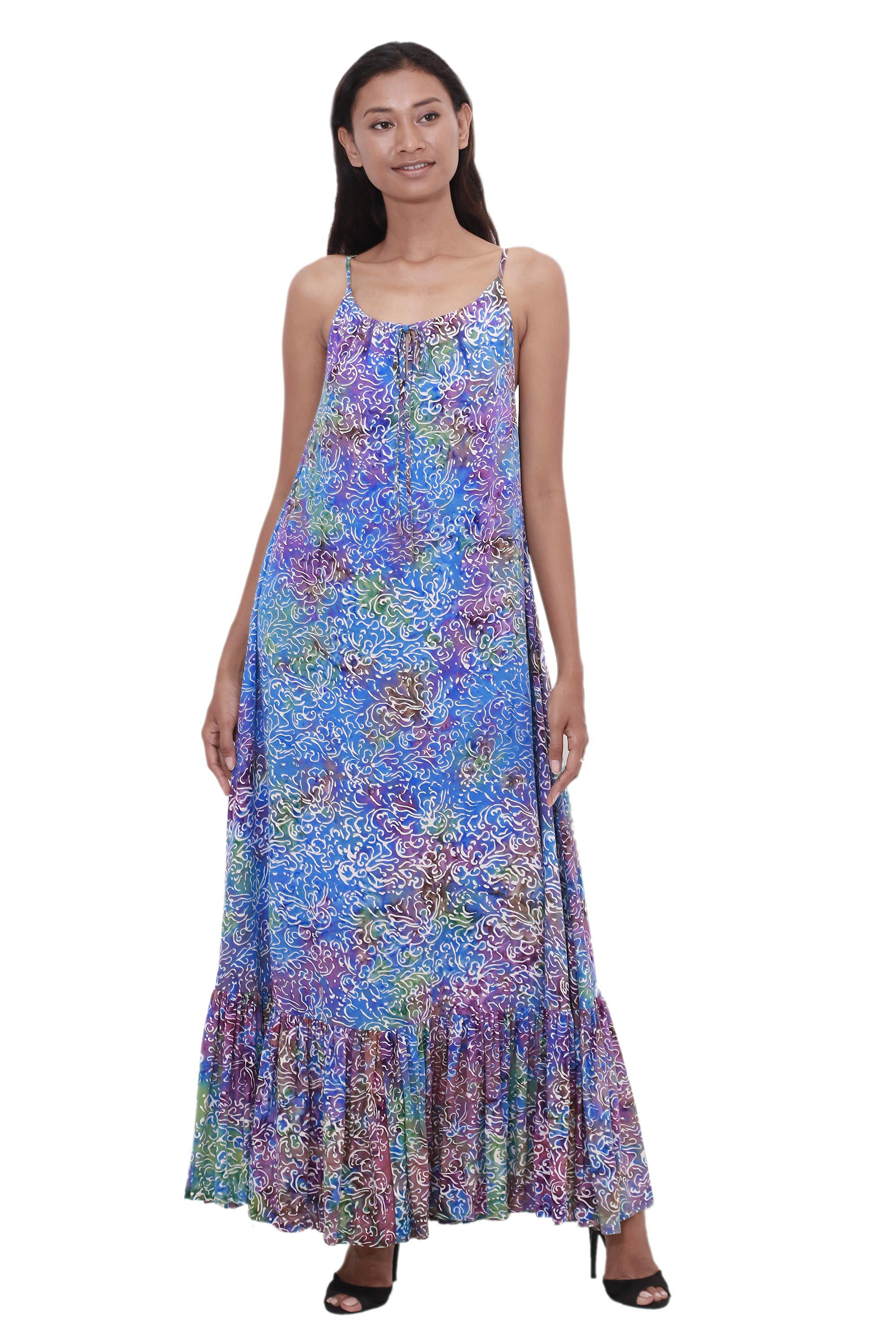 Colorful Hand-Stamped Batik Rayon Sundress from Bali - Rainbow Clouds ...