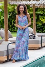 Batik rayon sundress, 'Rainbow Clouds' - Colorful Hand-Stamped Batik Rayon Sundress from Bali