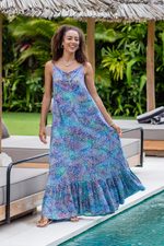 Batik rayon sundress, 'Rainbow Clouds' - Colorful Hand-Stamped Batik Rayon Sundress from Bali