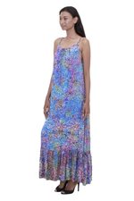Batik rayon sundress, 'Rainbow Clouds' - Colorful Hand-Stamped Batik Rayon Sundress from Bali