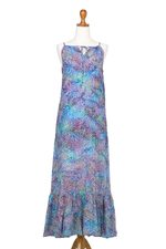 Batik rayon sundress, 'Rainbow Clouds' - Colorful Hand-Stamped Batik Rayon Sundress from Bali