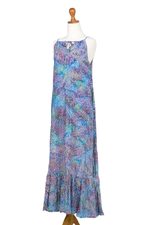 Batik rayon sundress, 'Rainbow Clouds' - Colorful Hand-Stamped Batik Rayon Sundress from Bali