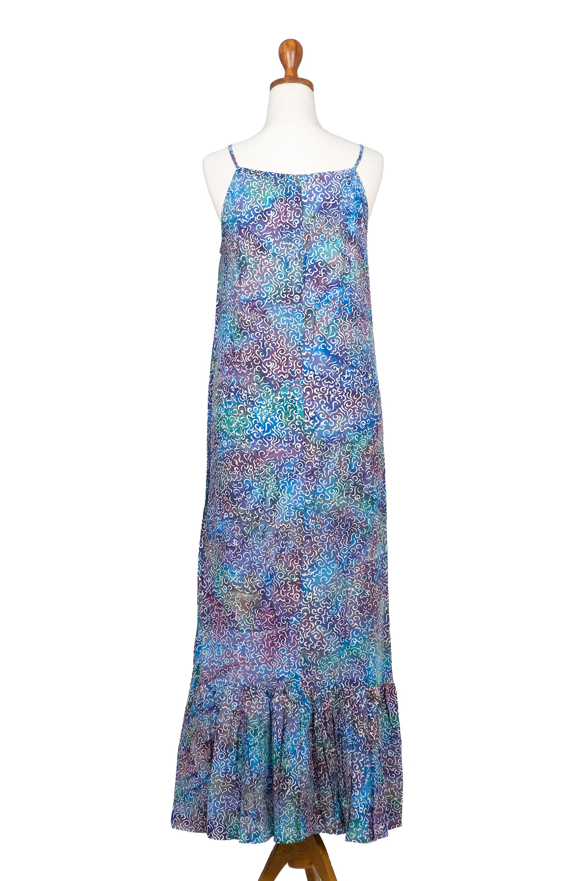 Colorful Hand-Stamped Batik Rayon Sundress from Bali - Rainbow Clouds ...