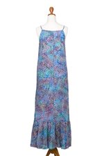 Batik rayon sundress, 'Rainbow Clouds' - Colorful Hand-Stamped Batik Rayon Sundress from Bali